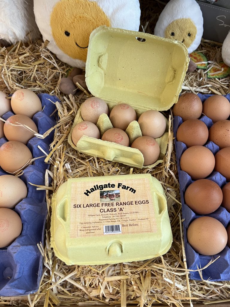 photo of Hallgate farm eggs in egg box and egg rack