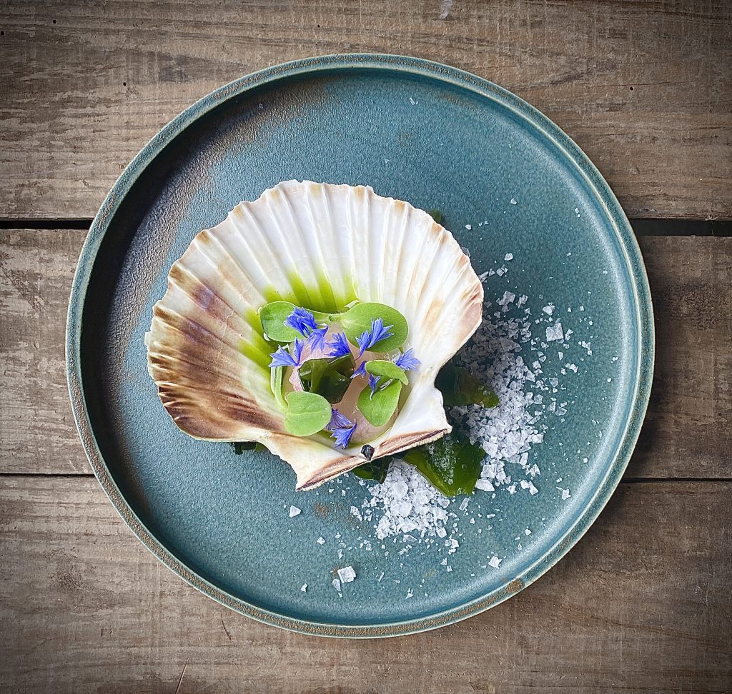 amuse bouche on a clam shell