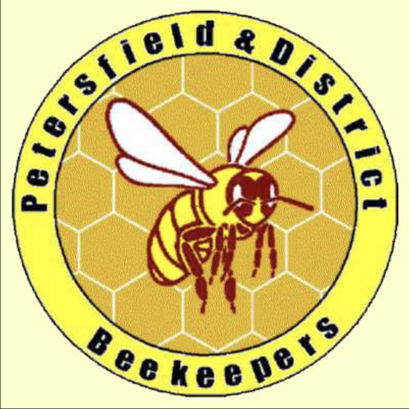 Petersfield & District Beekeepers Association logo bee image in yellow circular frame